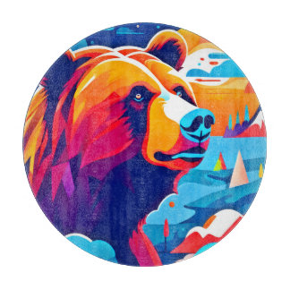 Planche À Découper Ours vibrant, scène au clair de lune