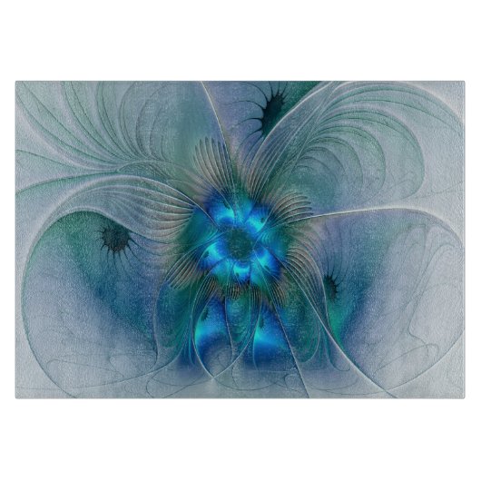 Planche À Découper Ovations debout, fractale abstraite bleu turquoise (Devant)
