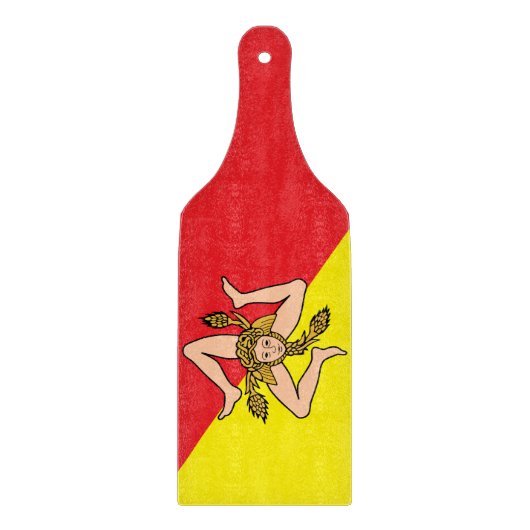 Planche À Découper Pagaie à découper en verre avec drapeau Sicile (Devant)