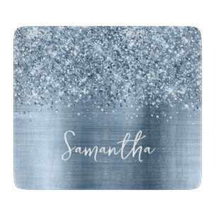 Planche À Découper Paillettes Bleu Clair Glamour Nom