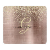 Planche À Découper Paillettes dorées, monogramme doré, nom en script  (Devant)