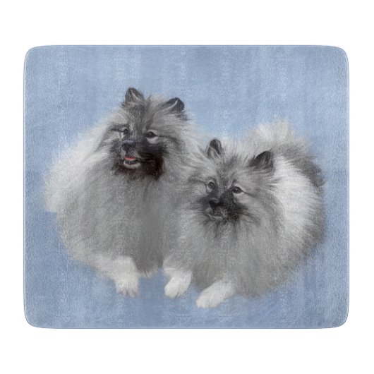 Planche À Découper Paire de Keeshond - Peinture originale d'animaux d (Devant)
