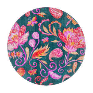 Planche À Découper Paisley Aquarelle Motif Floral Carreau