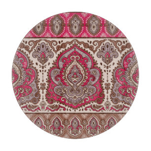 Planche À Découper Paisley floral indien, motif de mandala ethnique.