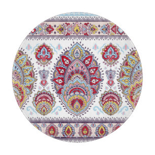 Planche À Découper Paisley indien floral, médaillon ethnique.