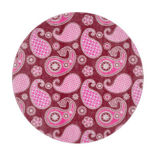 Planche À Découper Paisley motif, Bourgogne, rose et blanc