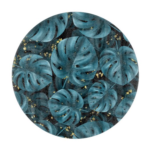 Planche À Découper Palmier De Monstera, Plat D'Or Sans Couche. (Devant)