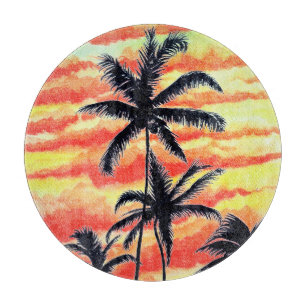 Planche À Découper Palmiers de Coco-Coques Couchés De Soleil Hawaïen