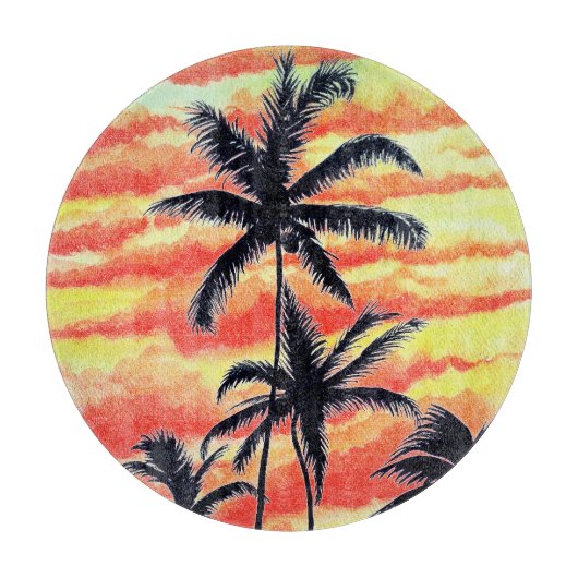 Planche À Découper Palmiers de Coco-Coques Couchés De Soleil Hawaïen (Devant)