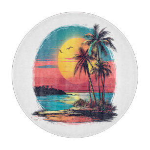 Planche À Découper Palmiers et plage