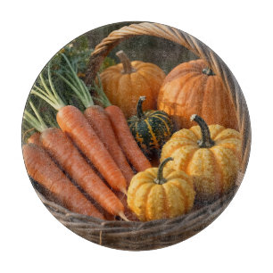 Planche À Découper Panier de récolte rustique citrouilles carottes