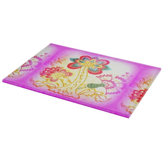 Planche À Découper panneau de coupe en verre de palmier rose brodé (Coin)