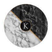 Planche À Découper Panneau de découpe en pierre de marbre blanc noir  (Devant)