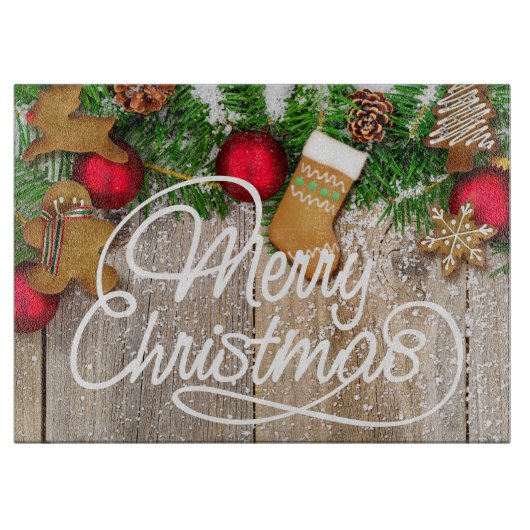 Planche À Découper Panneau de découpe en verre biscuit de Noël (Devant)