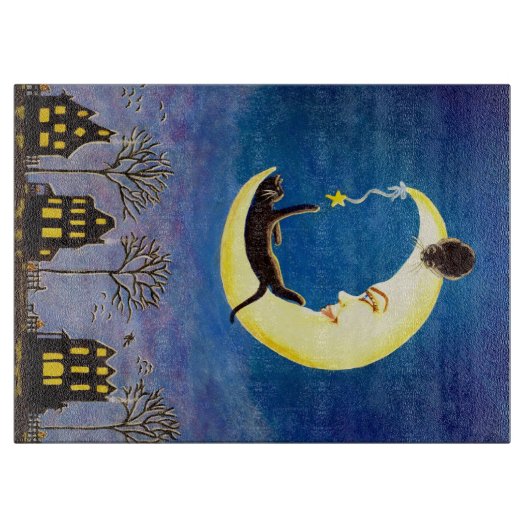 Planche À Découper Panneau de taille du verre de Halloween, lune, (Devant)