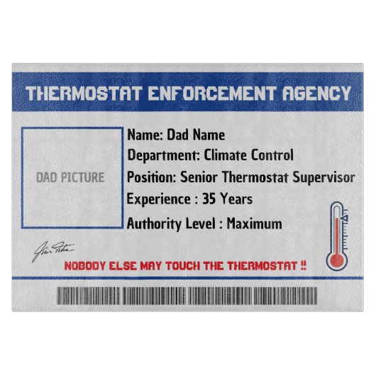 Planche À Découper Panneau d'identification de l'agence de thermostat (Devant)
