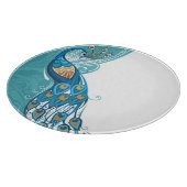 Planche À Découper Paon sur l'illustration turquoise (Coin)