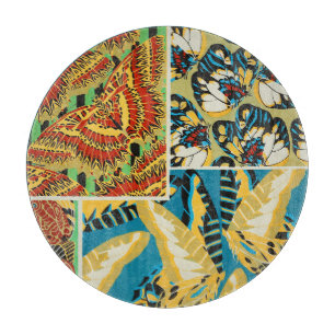 Planche À Découper Papillon Art Déco Jaune et Sarcelle Vibrants