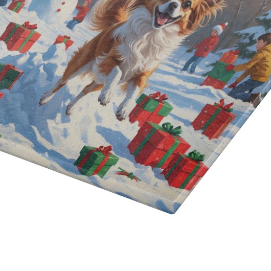 Planche À Découper Papillon Chien courant dans la neige avec Casquett (Coin)