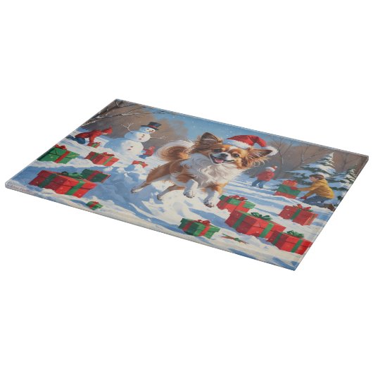 Planche À Découper Papillon Chien courant dans la neige avec Casquett (Coin)