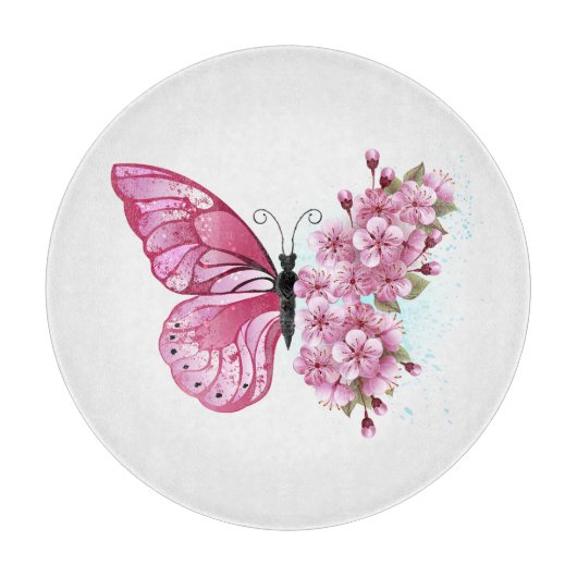 Planche À Découper Papillon de fleurs avec Sakura rose (Devant)