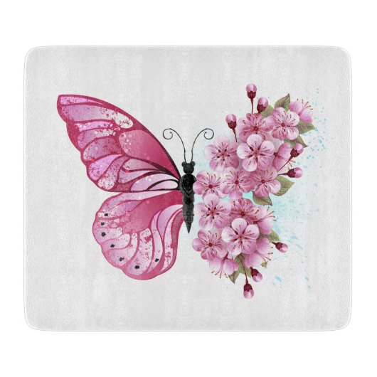 Planche À Découper Papillon de fleurs avec Sakura rose (Devant)