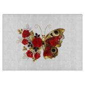Planche À Découper Papillon de fleurs rouges aux roses rouges (Devant)