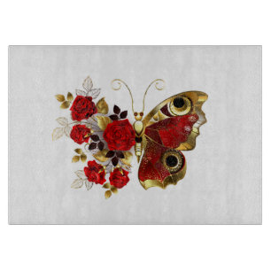 Planche À Découper Papillon de fleurs rouges aux roses rouges