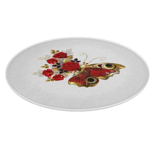 Planche À Découper Papillon de fleurs rouges aux roses rouges (Coin)