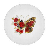 Planche À Découper Papillon de fleurs rouges aux roses rouges (Devant)