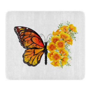 Planche À Découper Papillon Fleur avec Pavot de Californie Jaune