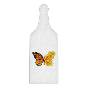 Planche À Découper Papillon Fleur avec Pavot de Californie Jaune