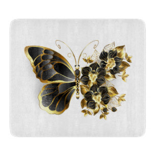 Planche À Découper Papillon fleur d'or avec orchidée noire