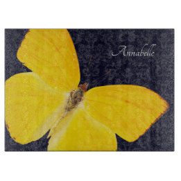 Planche À Découper Papillon jaune élégant Damassé noir Ajouter un nom