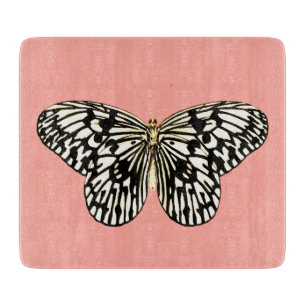 Planche À Découper Papillon noir et blanc, arrière - plan corail rose