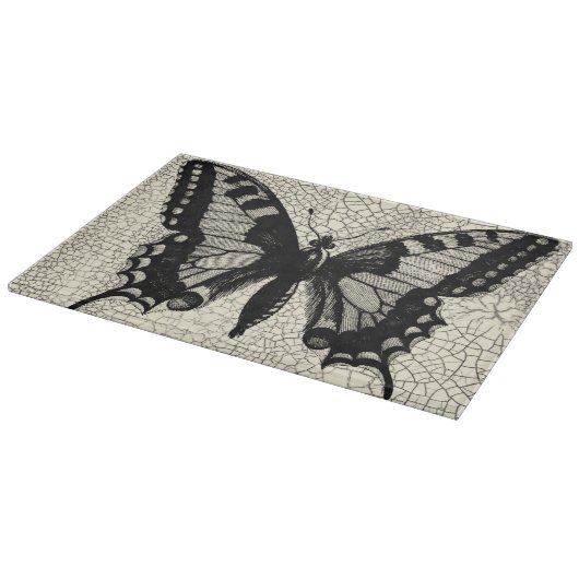 Planche À Découper Papillon noir et blanc sur Arrière - plan fissuré (Coin)