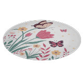 Planche À Découper Papillons aux tulipes roses et marguerites jaunes (Coin)