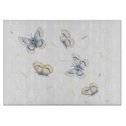 Planche À Découper Papillons bleus et crème en vol de rêve (Devant)