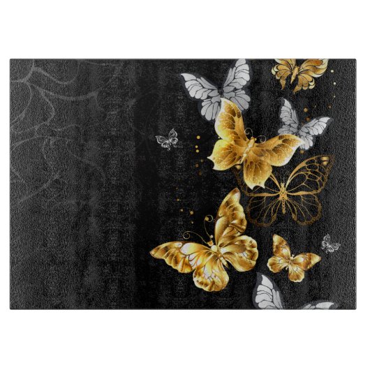 Planche À Découper Papillons dorés et blancs (Devant)