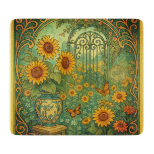 Planche À Découper Papillons du jardin de tournesol vintage Art Nouve