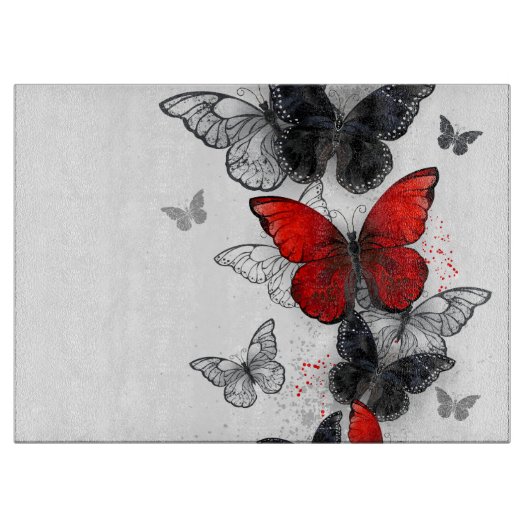 Planche À Découper Papillons noirs et rouges volants (Devant)