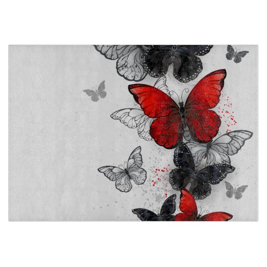 Planche À Découper Papillons noirs et rouges volants (Devant)