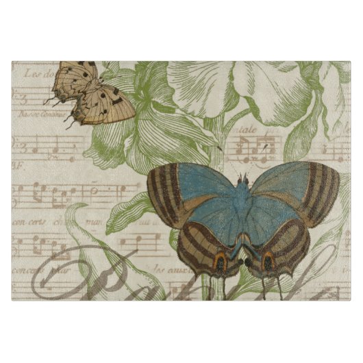 Planche À Découper Papillons sur Partition avec Design Floral (Devant)