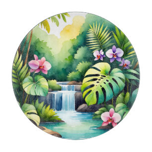 Planche À Découper Paradis tropical de la cascade de jungle et de l'o