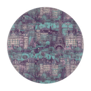Planche À Découper Paris Cityscape en aqua design vintage