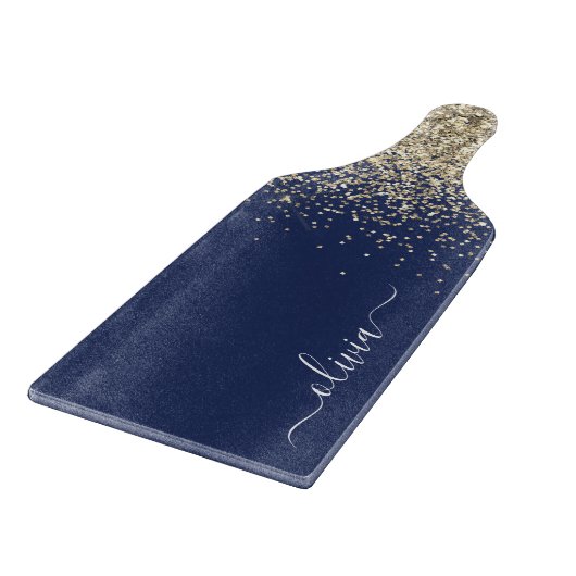 Planche À Découper Parties scintillant Bleu de la Marine d'or Script (Coin)