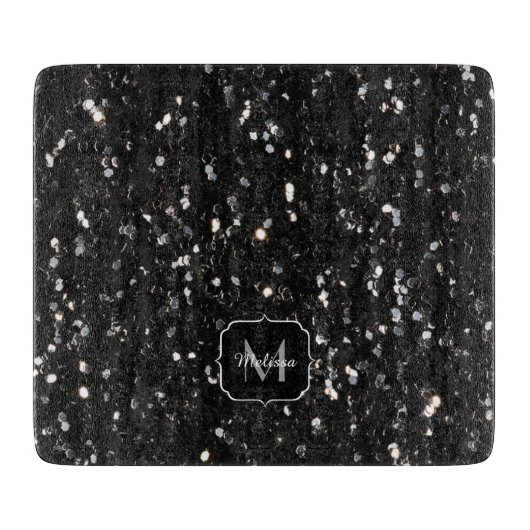 Planche À Découper Parties scintillant brillante noire et blanche Mon (Devant)