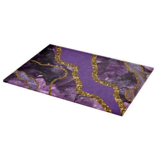 Planche À Découper Parties scintillant de la géode d'âge violet et or (Coin)