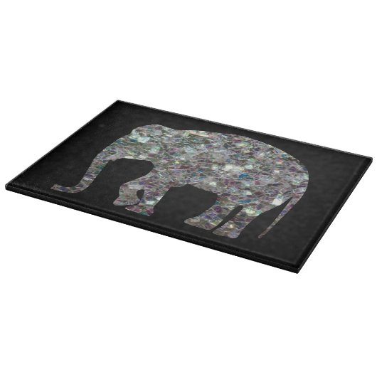 Planche À Découper Parties scintillant en mosaïque argentée Eléphant (Coin)