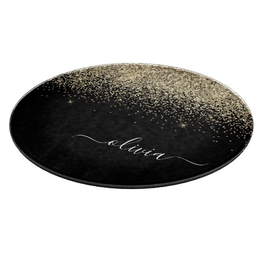 Planche À Découper Parties scintillant Noir Or Script Monogramme Nom  (Coin)